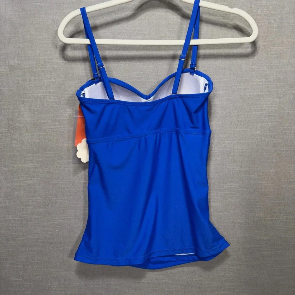 New GRND Blue Ruched‎ Tankini Swim Top S Adjustable Straps Recycled Polyester